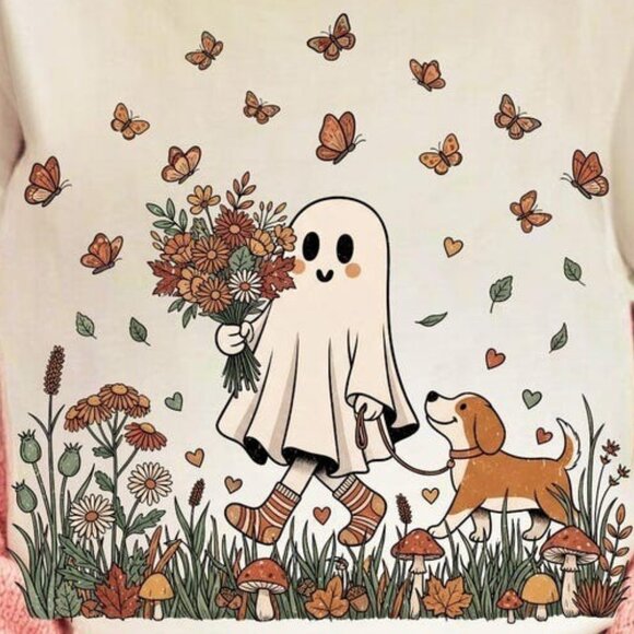 Halloween Cute Ghost Dog Mom Tee - Picture 2 of 4